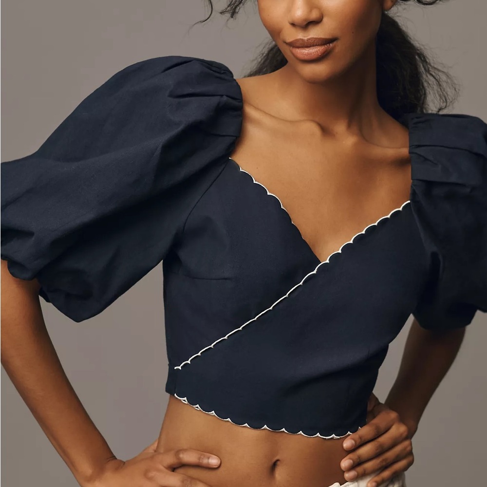 Mare Mare Puff-Sleeve Linen Wrap Blouse